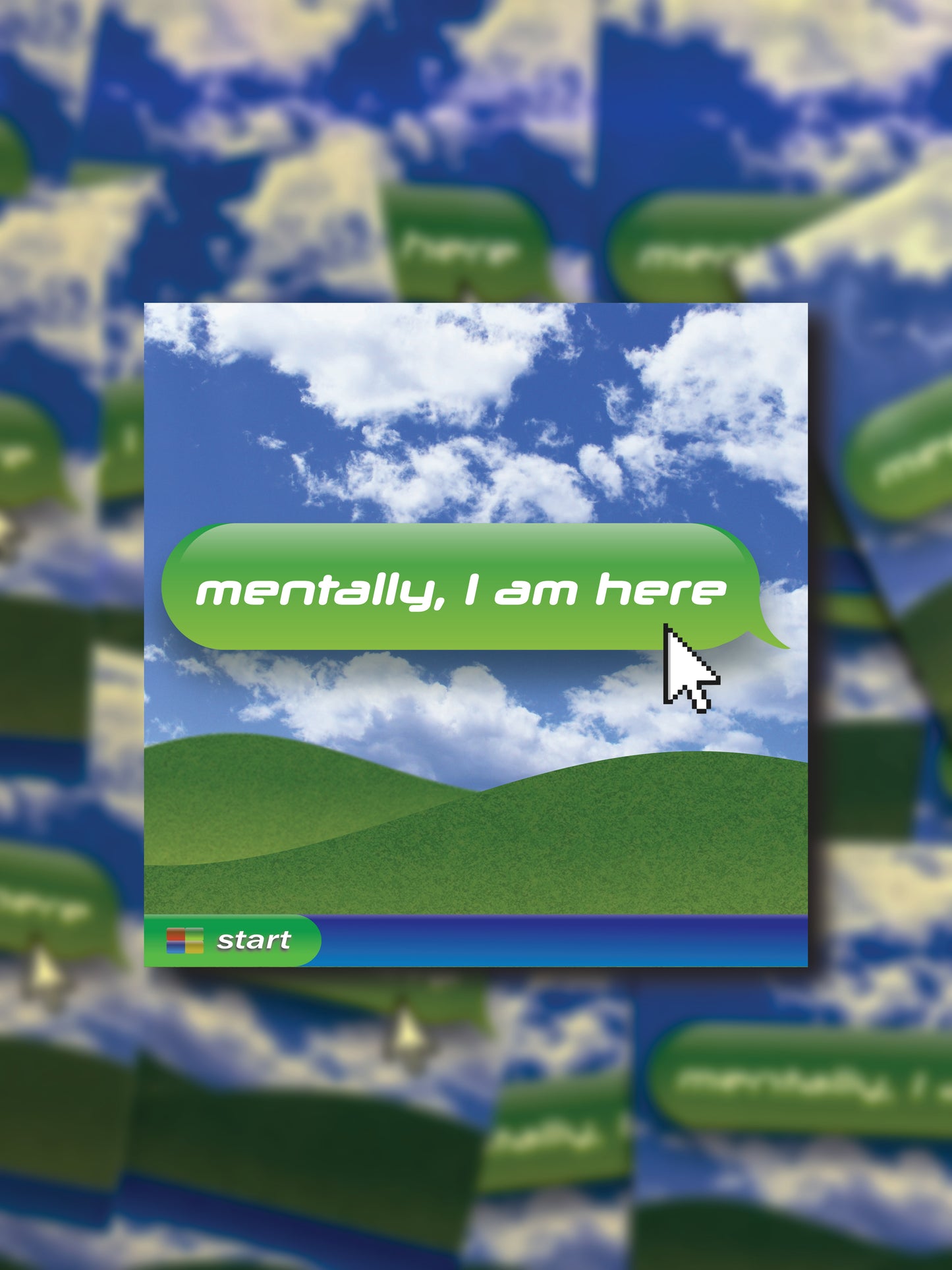 Mentally, I Am Here | Retro Computer Style Vinyl 3x3 Sticker | Y2K Aesthetic Laptop Decal | Frutiger Aero