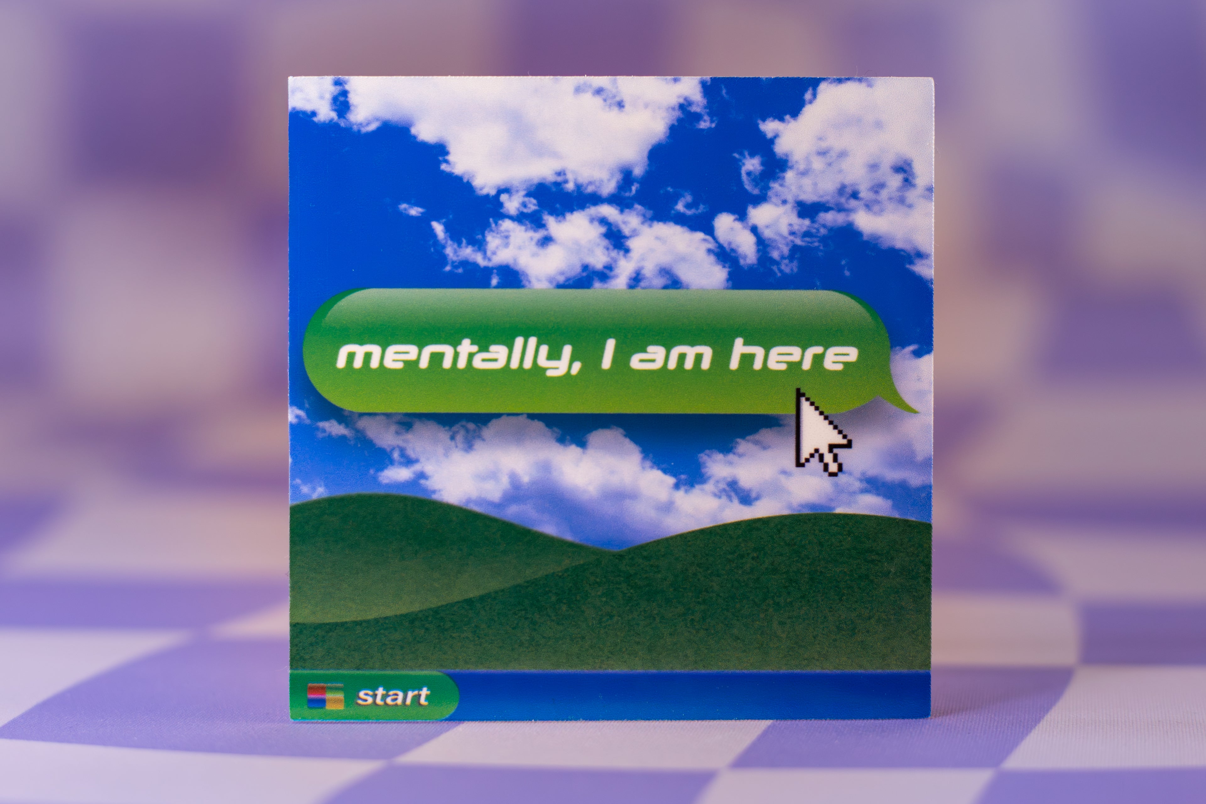 Mentally, I Am Here | Retro Computer Style Vinyl 3x3 Sticker | Y2K Aesthetic Laptop Decal | Frutiger Aero