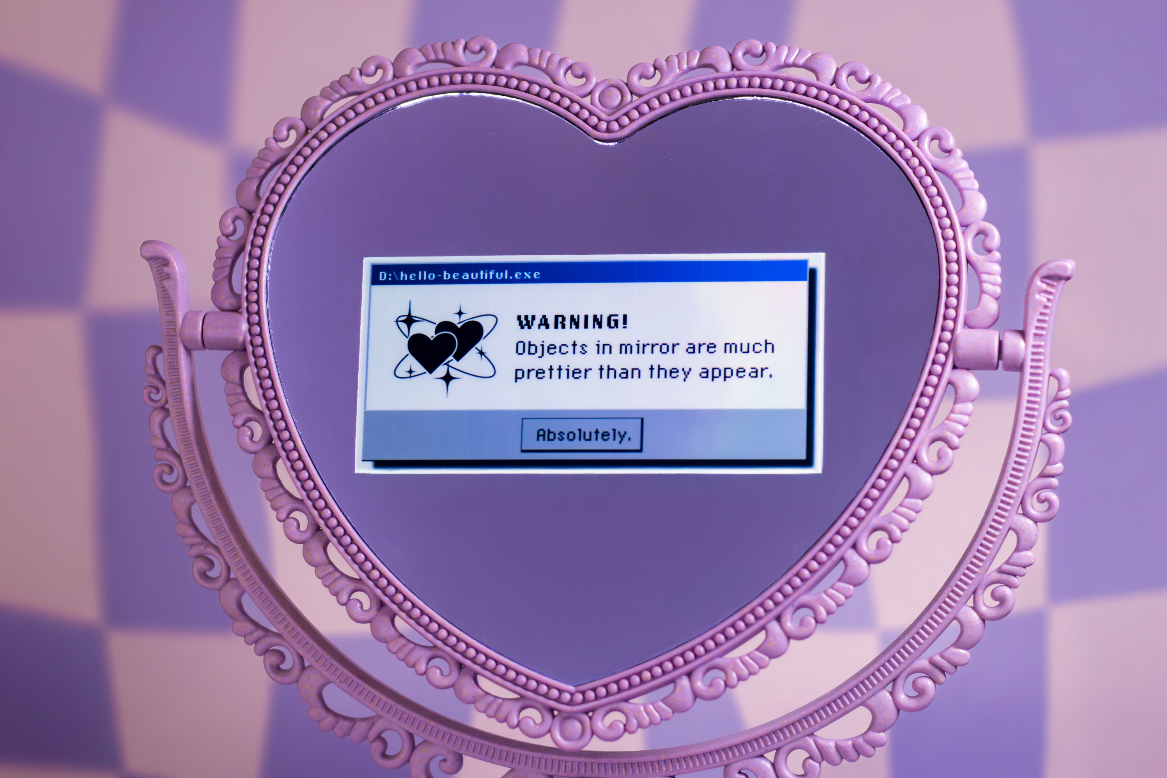 Objects In The Mirror Are Prettier Than They Appear | 90s Retro Computer Error Sticker | 2x4 Holographic Y2K Vinyl Sticker | Self-Love Decal