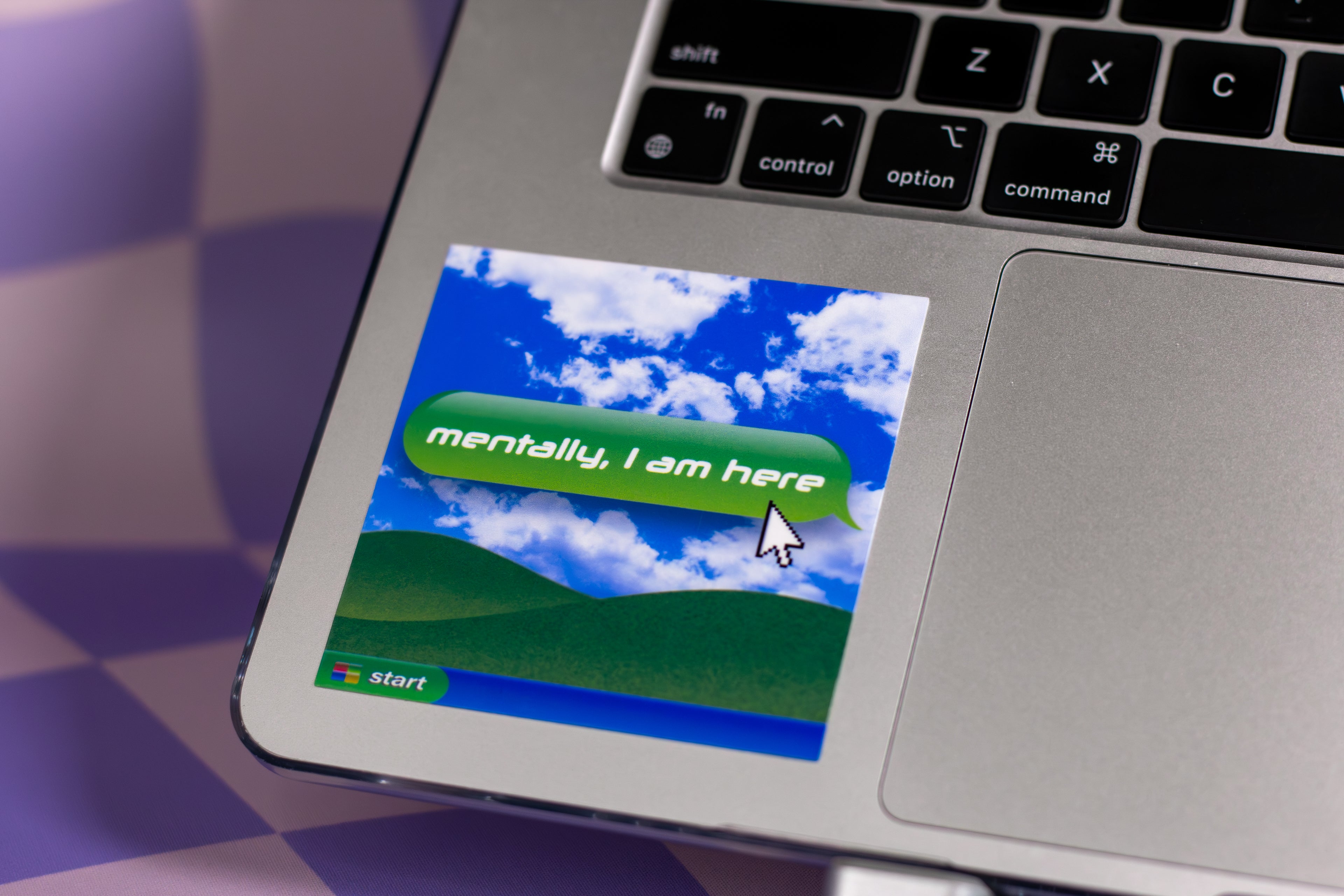 Mentally, I Am Here | Retro Computer Style Vinyl 3x3 Sticker | Y2K Aesthetic Laptop Decal | Frutiger Aero
