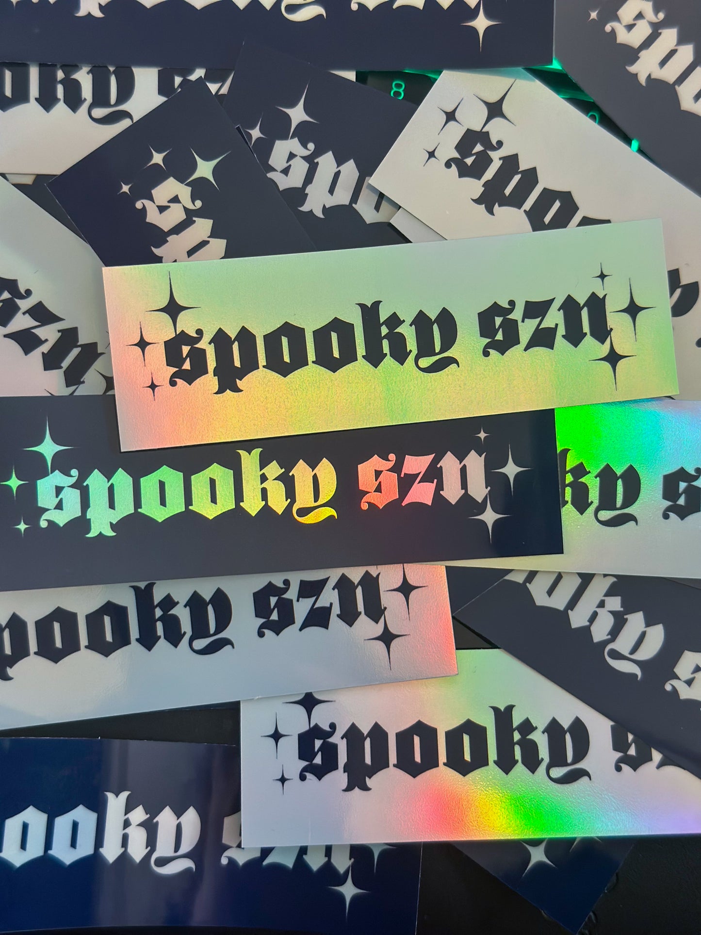 Holographic 'Spooky SZN' Sticker 2-Pack: Y2k Halloween Vinyl Decals