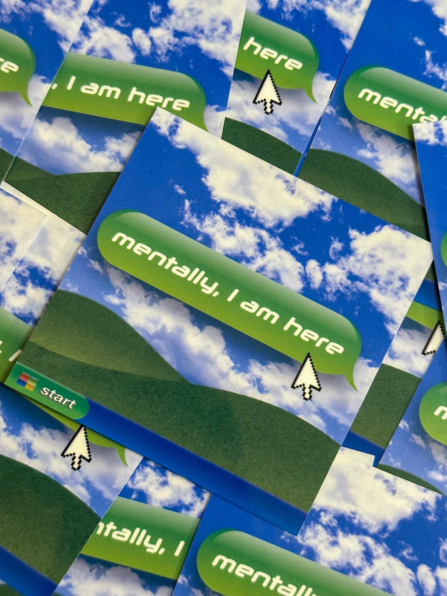 Mentally, I Am Here | Retro Computer Style Vinyl 3x3 Sticker | Y2K Aesthetic Laptop Decal | Frutiger Aero